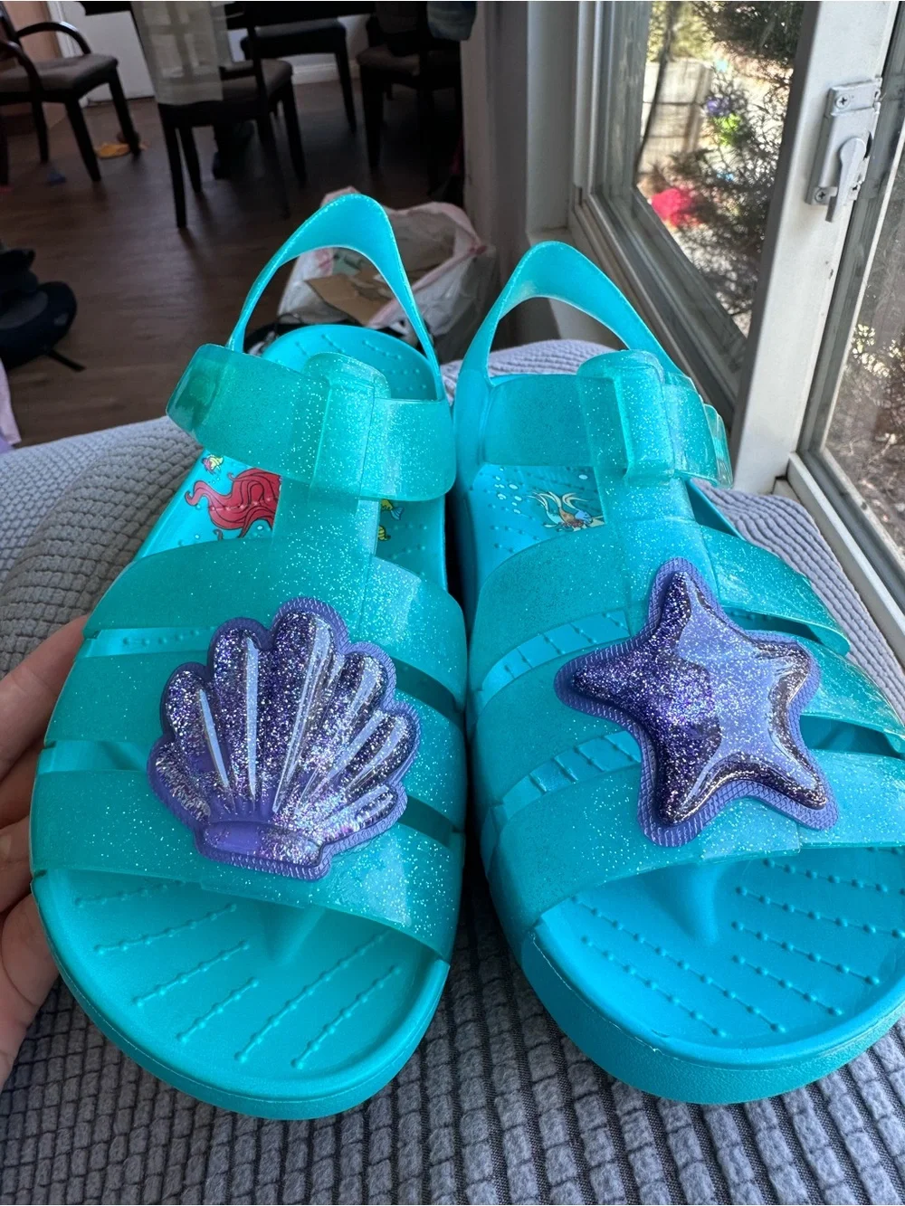 CROCS Teal Girls' Mermaid Sandals with Purple Glitter Shell Accent
